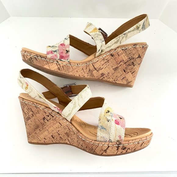 b.o.c Born Concepts Schirra Platform Wedge Heel Sandals Floral Canvas Size 9M - Picture 7 of 17
